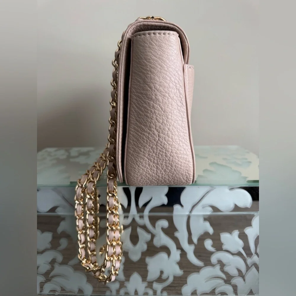 Tory Burch Light Pink Flap Shoulder Bag Convertible Crossbody Oak Pebble Leather